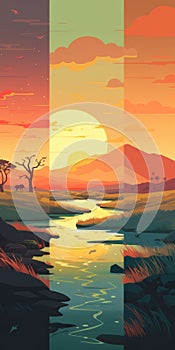 Eerily Realistic Sunset Landscape Illustration With African Patterns