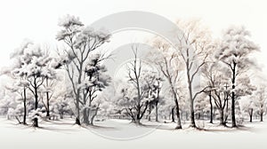 Eerily Realistic White Trees In Snow Scene - High Detail Vector Art photo