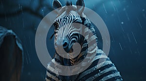 Eerily Realistic Zebra In Rain: Hyper-detailed 4k Stop-motion Animation