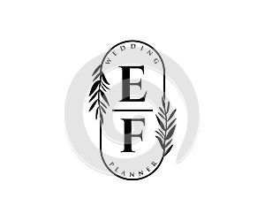 EF Initials letter Wedding monogram logos collection, hand drawn modern minimalistic and floral templates for Invitation cards,