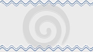 The effect of appearing and enlarging and shrinking and disappearing a horizontal, wavy long frame with blue decorations on a