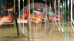 Effect of blurred streaked lights from car headlights at night