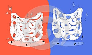 The effect of harmful and healthy food on a bowel