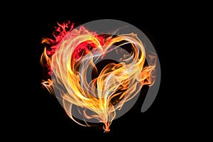 Effect of a heart with yellow and red fire flames with black background Generative AI Illustration