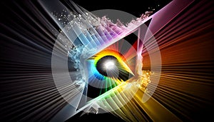 the effect of light passing through a prism, with bright bursts of rainbow-colored light that emanate from the center, Generative