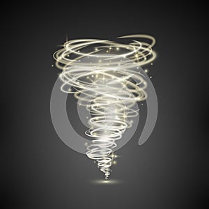 Effect of whirlwind or hurricane. Abstract light vortex tornado magical illumination. Vector