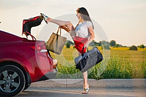 Effective girl close car back with leg