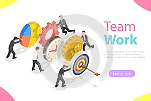 Effective teamwork flat isometric vector concept.