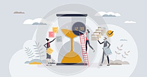 Effective time allocation with hourglass as work planning tiny person concept