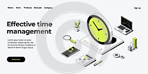 Effective time management isometric vector illustration. Task prioritizing organization for effective productivity. Job schedule