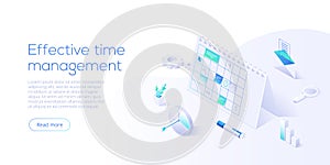 Effective time management isometric vector illustration. Task prioritizing organization for effective  productivity. Job schedule