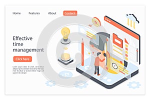 Effective time management landing page isometric vector template