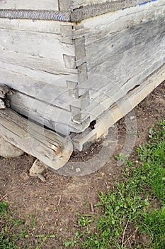 Effects of fungus attack on old wooden wall