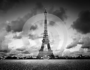 Effel Tower, Paris, France. Black and white, vintage