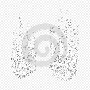 Effervescent bubbles on transparent background. Fizzy tablet dissolves in water solution. Realistic vector illustration of bubble