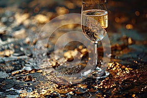 Effervescent elixir: sparkling wine, a bubbly celebration encapsulated in every sip, a golden symphony of effervescence