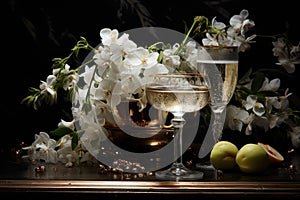 Effervescent elixir: sparkling wine, a bubbly celebration encapsulated in every sip, a golden symphony of effervescence