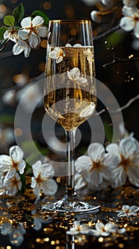 Effervescent elixir: sparkling wine, a bubbly celebration encapsulated in every sip, a golden symphony of effervescence