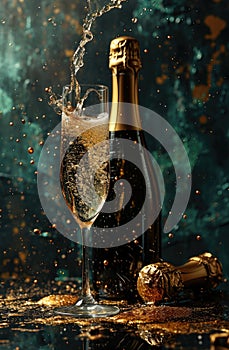 Effervescent elixir: sparkling wine, a bubbly celebration encapsulated in every sip, a golden symphony of effervescence