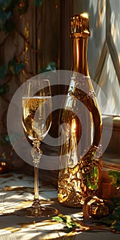 Effervescent elixir: sparkling wine, a bubbly celebration encapsulated in every sip, a golden symphony of effervescence