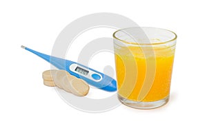 Effervescent medicinal tablets and clinical thermometer