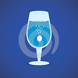 Effervescent pill in water glass design vector flat isolated illustration