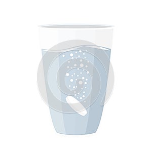 Effervescent tablet in glass of water. Simple vector illustration.