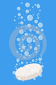 Effervescent tablet under the water. Vector illustration