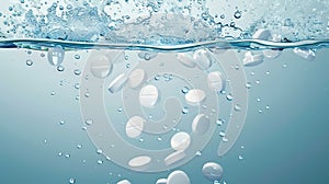 Effervescent tablets dissolving in carbonated water creating bubbles