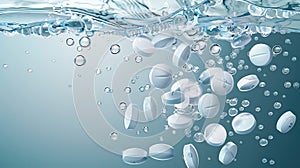 Effervescent tablets dissolving in carbonated water creating bubbles