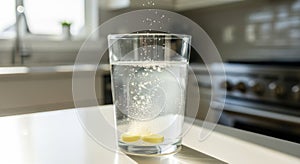 Effervescent Tablets Dissolving in Glass of Water