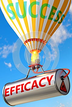 Efficacy and success - pictured as word Efficacy and a balloon, to symbolize that Efficacy can help achieving success and