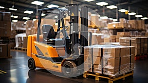 Efficiency in Action: Forklift Handling Pallets and Boxes