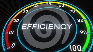 Efficiency futuristic meter or indicator. Conceptual 3D rendering
