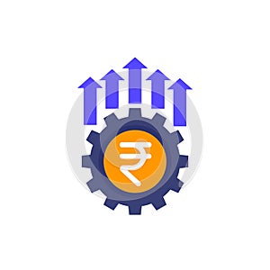 efficiency growth icon with a rupee