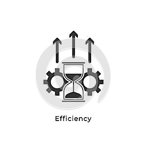 Efficiency icon concept. Hourglass, gear and rise arrow symbol isolated with white background. can be used for website, mobile, ui