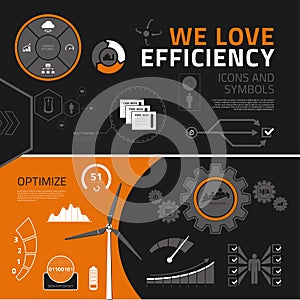 Efficiency infographic elements, icons and symbols