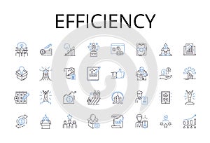 Efficiency line icons collection. Speediness, Productiveness, Promptness, Competence, Proficiency, Agility, Quickness photo