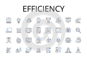 Efficiency line icons collection. Speediness, Productiveness, Promptness, Competence, Proficiency, Agility, Quickness photo