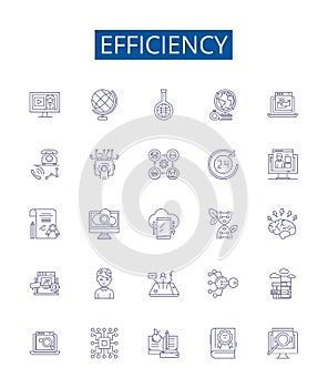 Efficiency line icons signs set. Design collection of Proficiency, Productivity, Expediency, Competence, Nimbleness