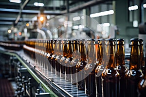 Efficiency in Motion: A Beer Bottles in a row on Conveyor Belt Systems in brewery