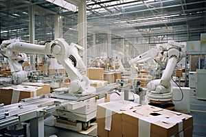 Efficient Automated Package Sorting Process in Modern Warehouse with Advanced Robotic Arms
