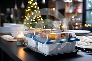 Efficient Christmas food delivery in disposable plastic boxes, saving time and hassle photo