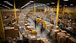 Efficient conveyor belt system smoothly transporting packages in a busy warehouse center