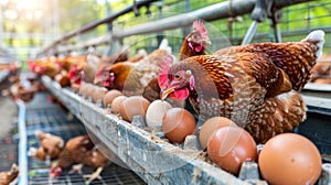 Efficient egg collection system in spacious commercial hen house with free roaming hens