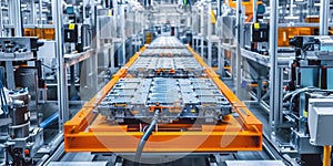 Efficient Factory Assembly Line Producing Electric Car Batteries In Full Swing