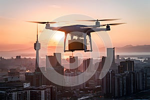 Efficient and fast drone package delivery showcased in the city photo