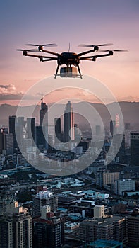 Efficient and fast drone package delivery showcased in the city photo
