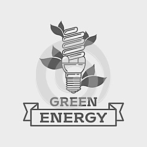 Efficient fluorescent light bulb logo concept. Green energy line art symbol