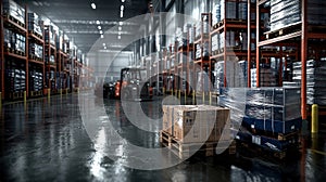 Efficient goods transfer in a crossdock warehouse industrial setting digital image modern environment wide-angle view